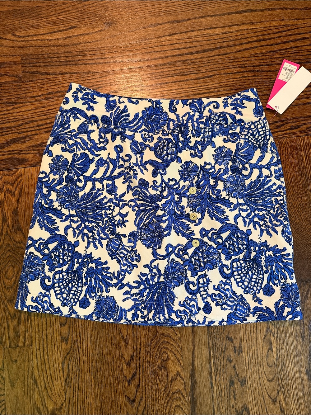 Lilly Pulitzer White Mini Skirt with Cobalt Blue Floral Embroidery